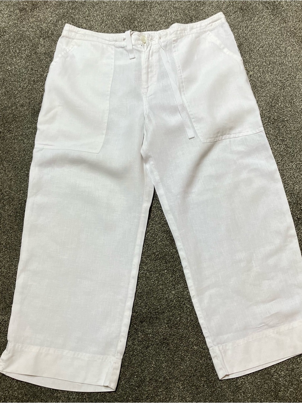 Debra deRoo Sz L White Pull-On 100% Linen Women’s Pants Beachy Coastal